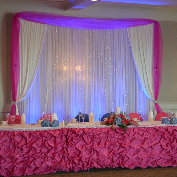 21ft Gathered Lamour Satin Table skirt - Fuchsia - Picture 2 of 4